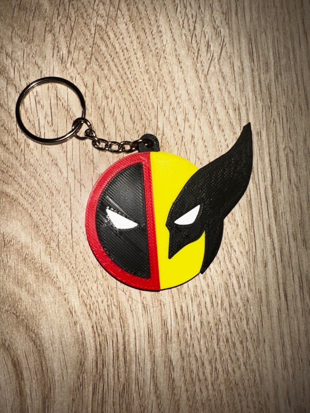 Red and Yellow Split Mask Hero Keychain – 3D Printed Dual Hero Emblem Key Ring
